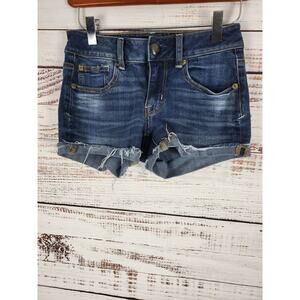 American Eagle Super Stretch Shortie Shorts 00 Womens Mid Rise Medium Wash